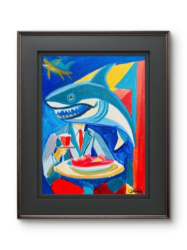Cubist shark eating - cubist,