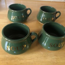 Green ceramic soup mugs x4