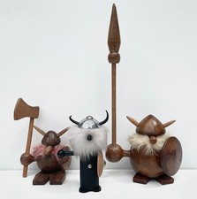 3 x Vintage Wooden Viking Danish Teak Wood Figures - Gonks.