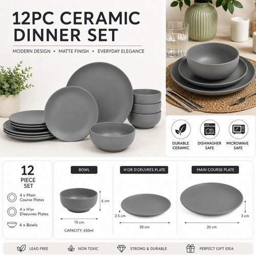 12pc ceramic tableware dinner - ceramic,