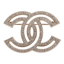 Gold CHANEL Crystal CC Brooch