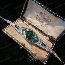 1920s Style Art Deco Vintage Style Flapper CZ Crystal Bracelet Green Stone 18KGP