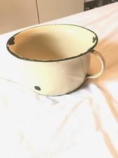 Antique Cream & Green Rim Judge? Enamel Chamber Pot Planter Bathroom Storage
