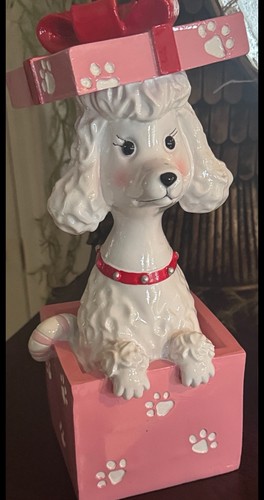 Pink white poodle figurine - pink,