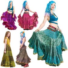 Long Upcycled Belly Dance ATS Skirt, long flowing Plus Size bellydance skirt XL