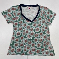 Mudd & Water T-Shirt 8 Green Floral Women's Short Sleeve V-Neck 100% Cotton