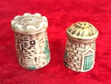 2 X VINTAGE SYLVAC VINTAGE THIMBLES - TOWER/CASTLE ??  WISHING WELL ?? - VGC