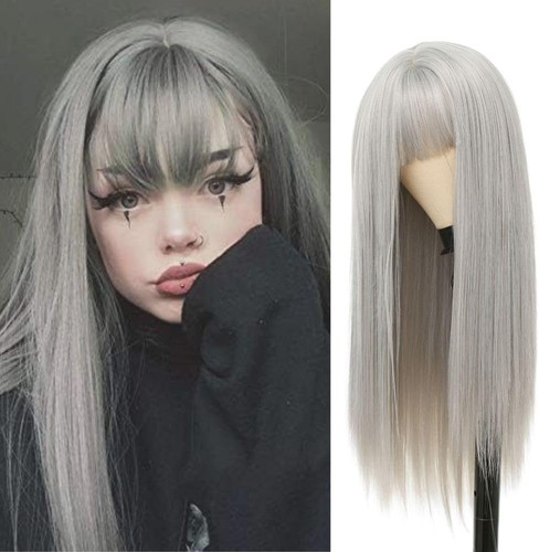 Grey long straight wigs for - grey,