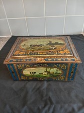 Vintage metal tin box , heard of cattle design, good condition.