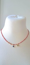 Coral Beaded Evil Eye Pendant