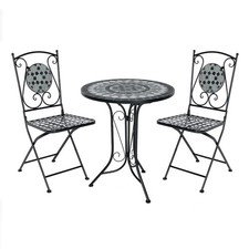 Charles Bentley 3 Piece Wrought Iron Mosaic Bistro Set Table and 2 Chairs