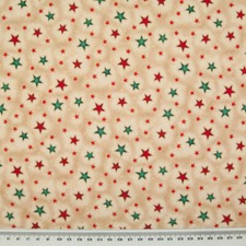 100% Cotton Christmas Fabric METALLIC GOLD SILVER STARS Red Green Ivory Material