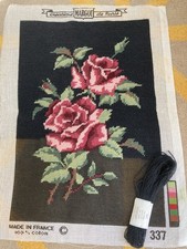 Vintage tapestry, needlepoint on canvas unfinished background Paris Margot Roses