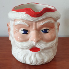 Vintage Birds Custard Santa Claus Jug 1950s Hand Painted Nostalgic Christmas