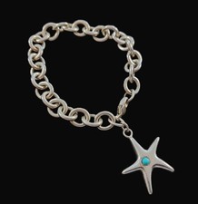 2004 Vintage Tiffany & Co Sterling Silver Rolo Link Turquoise Starfish Bracelet