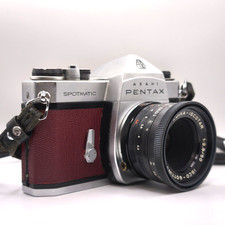 Working Pentax Spotmatic SP Burgundy leather Film SLR Edixa 50mm lens 