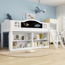 Mid Sleeper Bed With Storage, Cabin Bed Single Bed for Kids, Space Saving, White