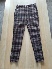 Select Women's Red/Black & Grey Check Plaid Skater Style Skinny Trousers Size 8