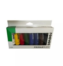 Reeves PRIMARY Acrylic Paint Set 8 x 22ml - Gloss Finish - 8 Pigmented Tubes