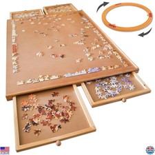 Bits and Pieces Wooden Rotating Puzzle Board with Drawers – 1500 Piece Organizer