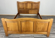 Bed Frame Vintage French Style Oak Double Carved Panelled Design LOT 4092