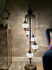 5 Glass White Turkish Mosaic Floor Lamp Handmade Glass Moroccan Standing Light