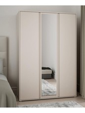 Lisson 3 Door Mirrored Wardrobe - Oatmeal | Modern Closet | Organizer | Bedroom
