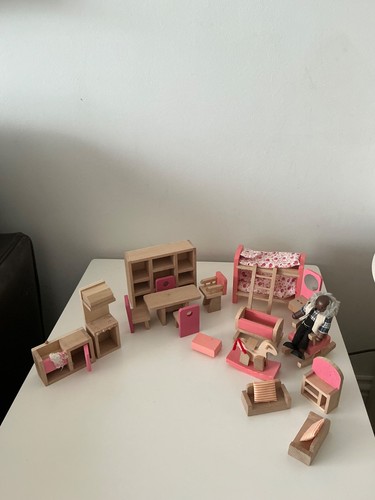 Pink wooden dolls house - pink, /wooden