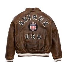Men's Avirex USA Edition Icon Military Leather Bomber Jacket Chocolate Brown