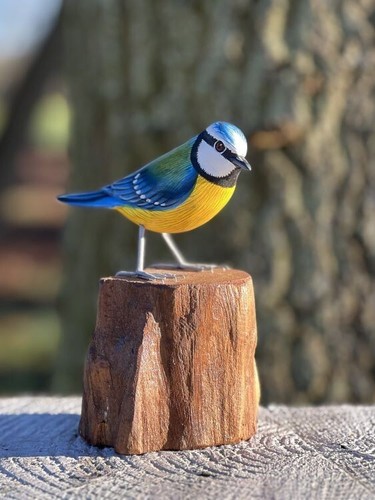 Blue tit hand carved - blue,