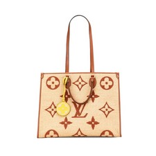 Louis Vuitton On the Go GM Handbag Tote Bag M57644 Beige Brown Raffia Leather Wo