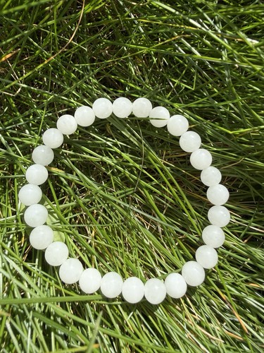 White jade bracelet beads - white,