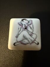 Vintage Eurocraft Japan Pierrot Clown Square Ceramic Lidded Trinket Dish 80s 