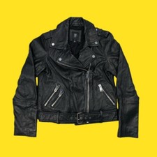 RIVER ISLAND Premium Leather Biker Jacket, So Soft Leather, Chunky Buckle,UK 12