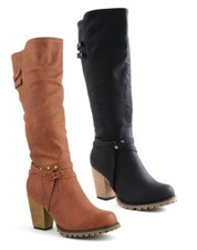 LADIES WOMENS BLOCK HEEL KNEE