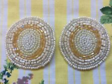 Sew or iron on vintage 80's beads, beaded fabric round appliques, motifs, patch