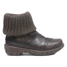 EL NATURALISTA Womens Fold Over Knit Brown Leather Ankle Boots UK 6 Comfort