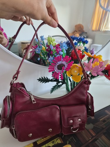 Bershka burgandy red leather - red,