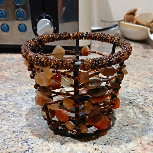 Round beaded glass tea - beaded,