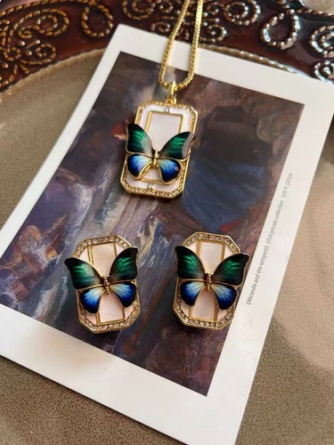 Butterfly necklace earrings - butterfly,