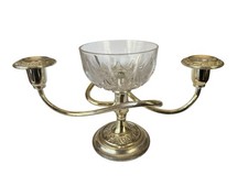Vintage Epergne Candelabra Silver Plated Center Crystal bowl Two Arm Twisting