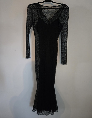 Zara black lace neck maxi - black,