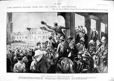 Original Old Antique Print 1900 British War Flag Radzaal Pretoria Lord Roberts