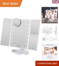 Portable Tri-Fold Vanity Mirror with 21 LED Lights and 180° Adjustable View