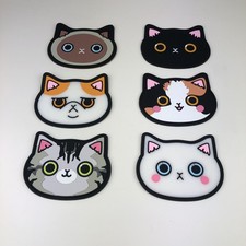 Set Of 6 Cat Kitty Shaped Cup Coasters Silicone Heat Resistant - New