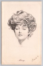 Mary Gibson Girl style sketch signed Frank E Art Nouveau look