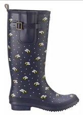 Ladies Wellies Briers Long Wellington Boots Waterproof Garden Shoes Navy Bees