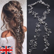 Wedding Hair Vine Crystal Pearls Bridal Accessories Diamante Headpiece 35cm-50cm