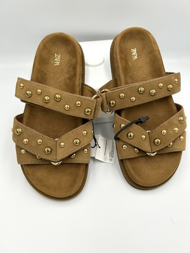 Zara suede flat sandals - suede, feat