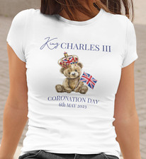 KING CHARLES III CORONATION 2023 TEDDY BEAR CROWN T SHIRT UNION JACK ADULTS KIDS